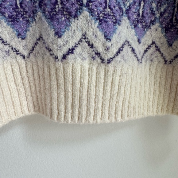 Talbots Purple Cream Zigzag Jacquard Mockneck Sweater Size Medium NEW wool blend - Picture 7 of 10